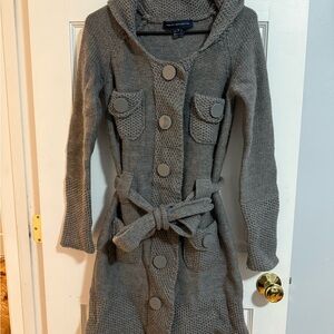 Gray Hooded Knit Sweater Coat